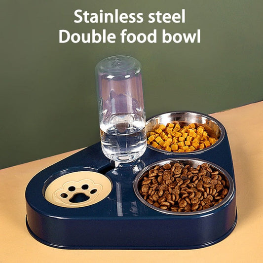 500ML Dog Bowl Cat Feeder Bowl With Dog Water Bottle Automatic Drinking Pet Bowl Cat Food Bowl Pet Stainless Steel Double 3 Bowl-1