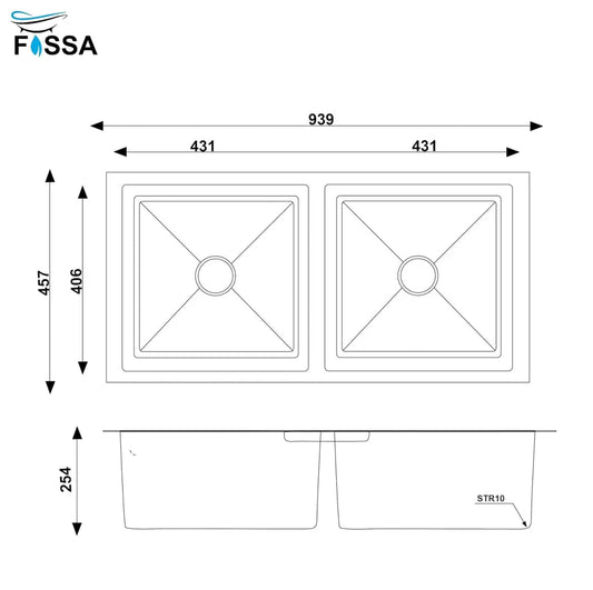 Fossa Premium Stainless Steel Handmade 37"x18"x10" Double Bowl Round Coupling Kitchen Sink Matte Finish Included Strainer-Basket,Sink Coupling,Waste Pipe-1