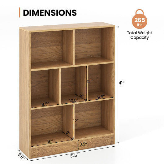 7-Section Freestanding Bookshelf for Kids Room Classroom Daycare Nursery-Natural-3