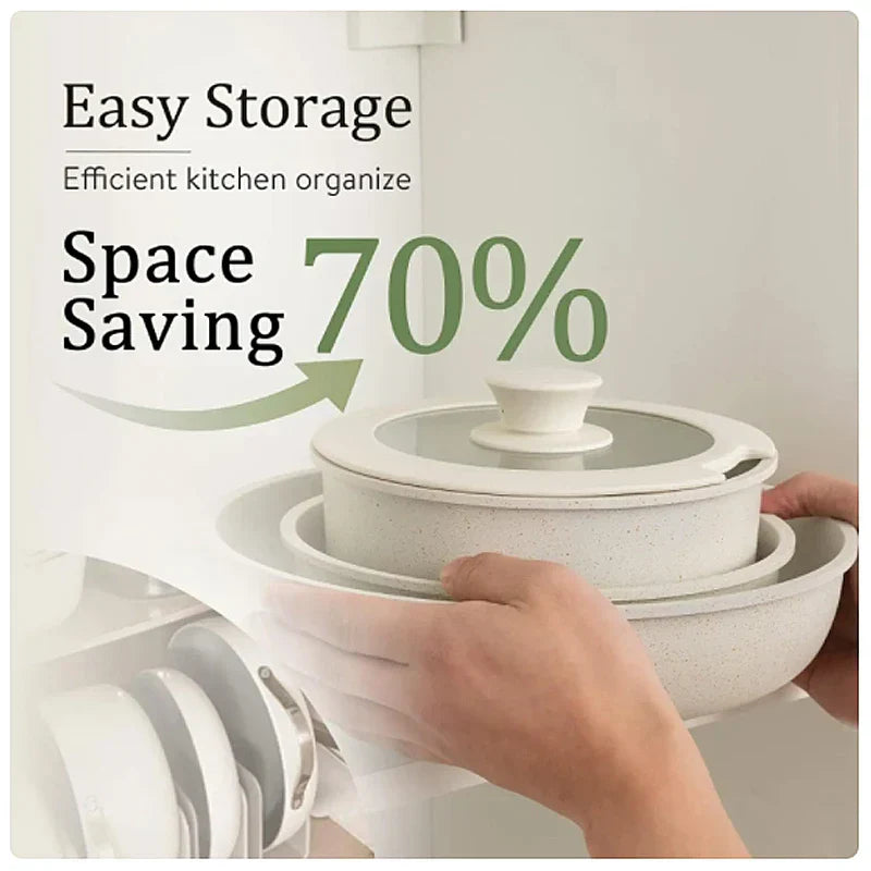 5-Piece Non-Stick Cookware Set Aluminum Alloy Pots and Pans with Lids White-2