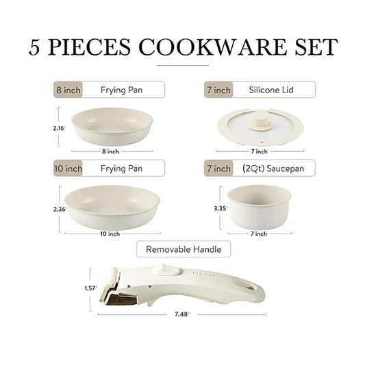 5-Piece Non-Stick Cookware Set Aluminum Alloy Pots and Pans with Lids White-1