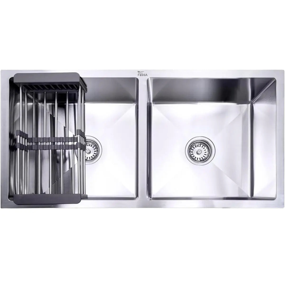 Fossa Premium Stainless Steel Handmade 37"x18"x10" Double Bowl Round Coupling Kitchen Sink Matte Finish Included Strainer-Basket,Sink Coupling,Waste Pipe-3