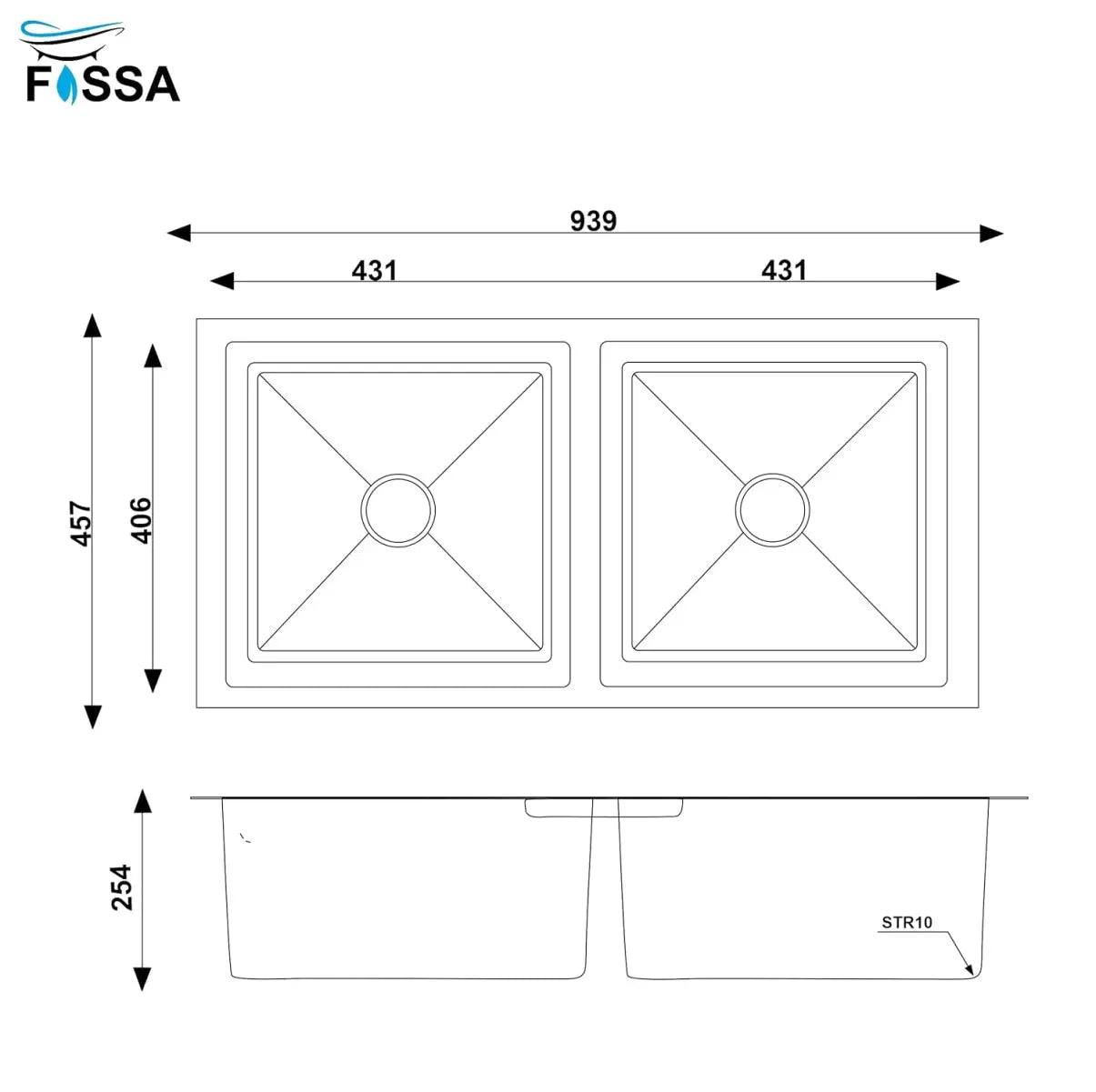 Fossa Premium Stainless Steel Handmade 37"x18"x10" Double Bowl Round Coupling Kitchen Sink Matte Finish Included Strainer-Basket,Sink Coupling,Waste Pipe-1