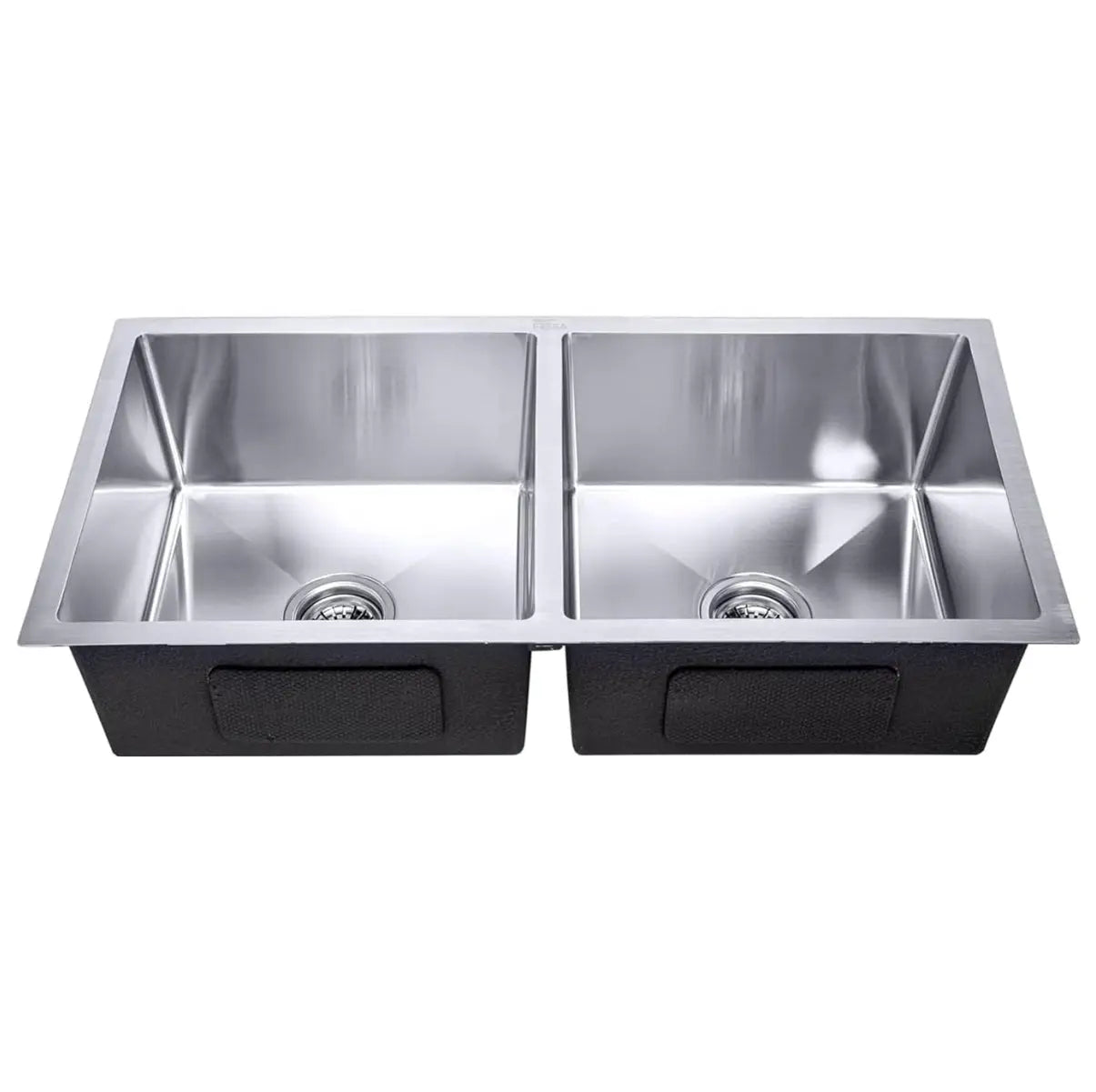 Fossa Premium Stainless Steel Handmade 37"x18"x10" Double Bowl Round Coupling Kitchen Sink Matte Finish Included Strainer-Basket,Sink Coupling,Waste Pipe-2